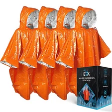 ELK Mylar Emergency Ponchos Reversible Thermal Raincoat - Survival Gear (4 Pack)