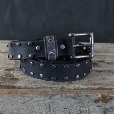 Distressed Leather Belt. Handmade. Studded. 1.5” Wide. BLACK  display picture 2