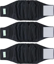 Weegreco 3-Pack Male Dog Washable Reusable Premium Belly Wrap Bands, Black, S