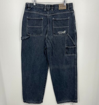 OTB One Tough Brand Carpenter Jeans Men's 38 Black Vtg Y2K Embroidered Baggy
