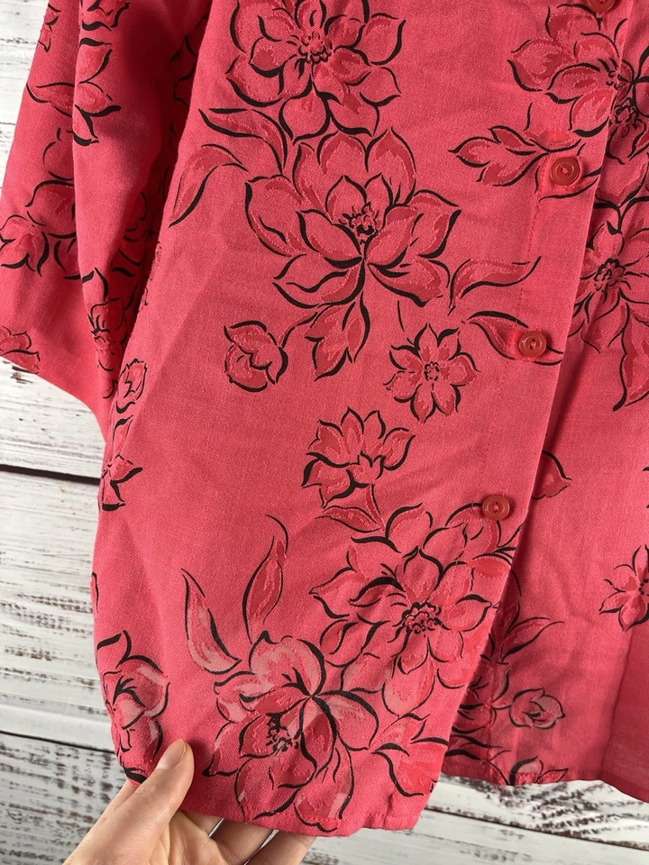 Alfred Dunner Half Sleeve Button Up Shirt Womens 8P Floral Comfort Lightweight - Image 3 of 4