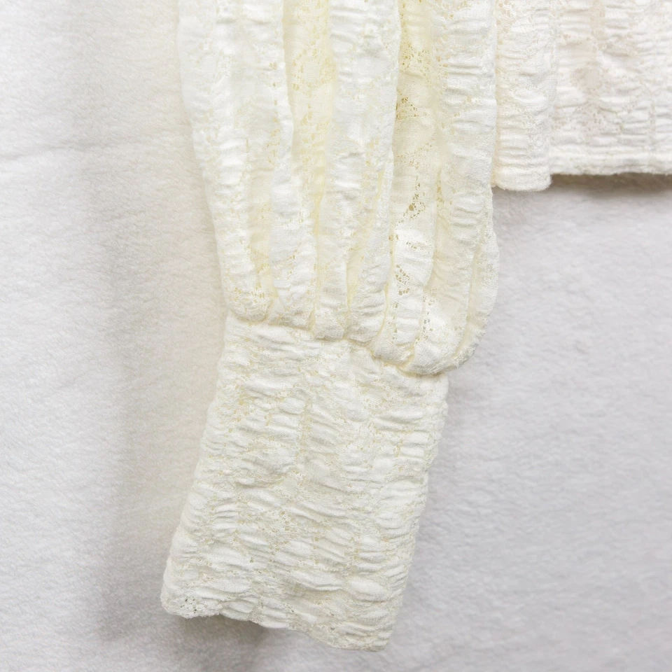 FREE PEOPLE Jasmine Lace Open Back Top Puff Sleeves Balletcore Feminine Sz M - Image 3 of 4