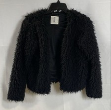 H&M Dziewczęca Czarna Sztuczne futro Kudłata Otwarty przód Przycięta kurtka Rozmiar 10-12Y