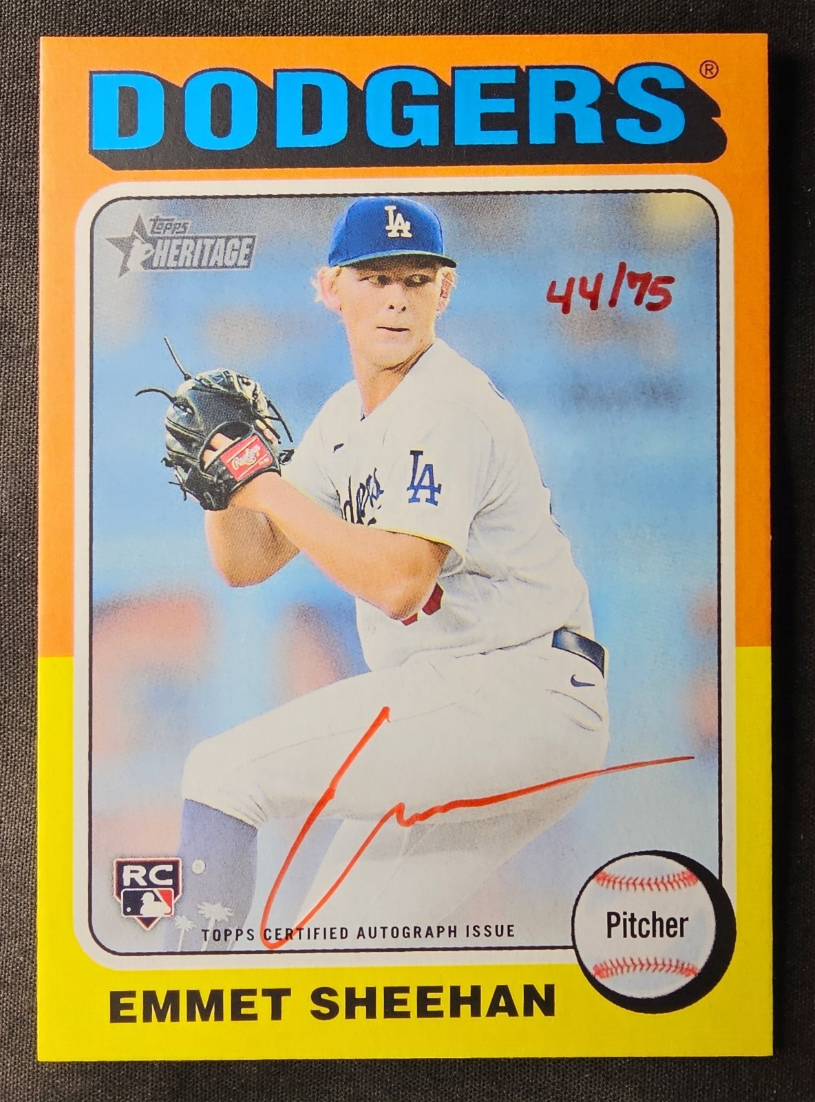 Emmet Sheehan 2024 Topps Heritage Real One Autographs Red Ink /75 ROA-ES Dodgers