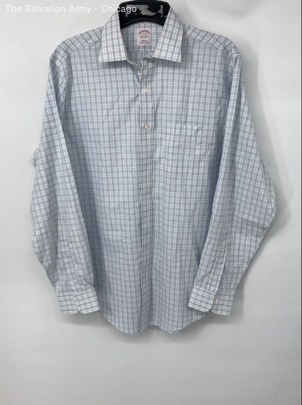 Brooks Brothers Mens White Blue Plaid Regular Fit Collared Dress Shirt Sz 16-36