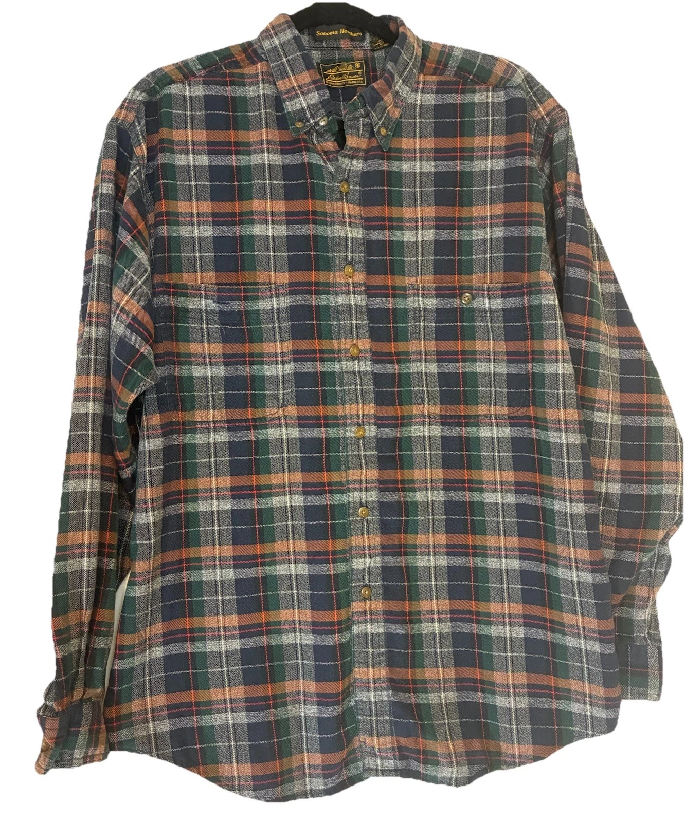 Eddie Bauer Sonoma Heathers 100% Cotton Flannel Button Up Shirt Men's Size Large
