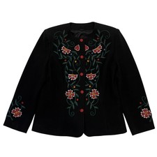 Black Floral Embroidered Folk Art Heritage Jacket Blazer Size M