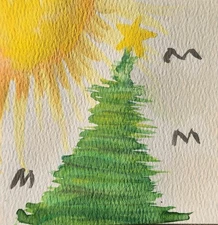 4”x 4” Original Watercolor  Painting,  GoldenLightArt