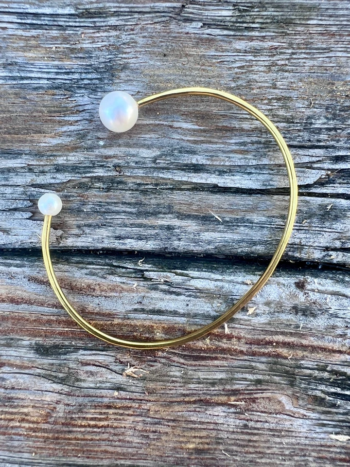 Freshwater Pearl Cuff Bracelet – Polished Brass – MSRP $85 - Image 2 of 3