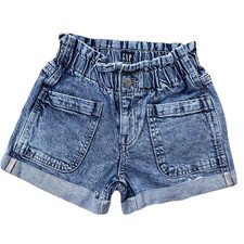 Girls Gap Denim Paperbag Shorts Size 5 Elastic Waist Mom Style Rolled Cuffs