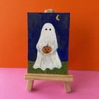 ACEO  Ghost With Jack o Lantern  original painting by Jane Kane  — photo 1