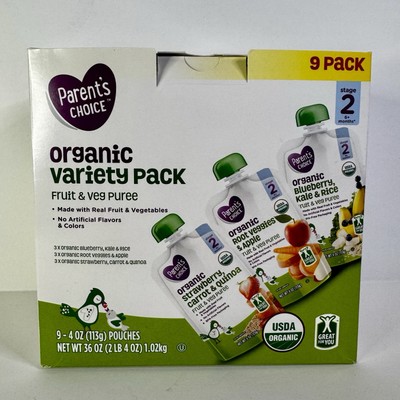 Organic Variety Pack Fruit & Veg Puree - Parent s Choice 9 Pouches Exp 3/26
