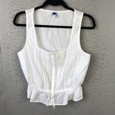 Feminine Tank Top Womens S White Lace Button Peplum Boho Cottagecore Coquette