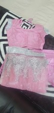 “Brand New Pink Net Saree with Silver Embroidery, Blouse & Petticoat – Unworn
