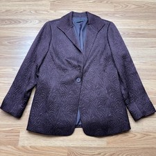 Lafayette 148 New York Blazer Womens 6 Purple Silk Wool Jacquard One Button
