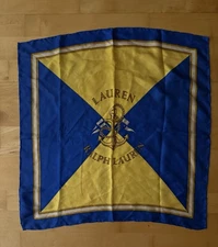 Lauren Ralph Lauren Yellow Blue Nautical Anchor Flag Silk Scarf 22”