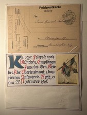 Feldpostkarte 22.11.1915 Bayern Oberleutnant an Frau General Kriebel M&uuml;nchen