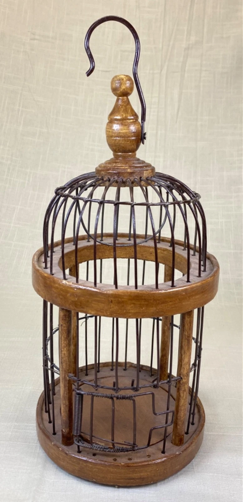 Vintage Bird Cage Rustic Dome Top Wood Metal Wire Swing Bar Cottage Home Decor