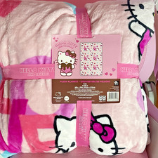 2025 Sanrio Hello Kitty Valentine Pink Plush Twin 60x90 Love Hearts Face Blanket