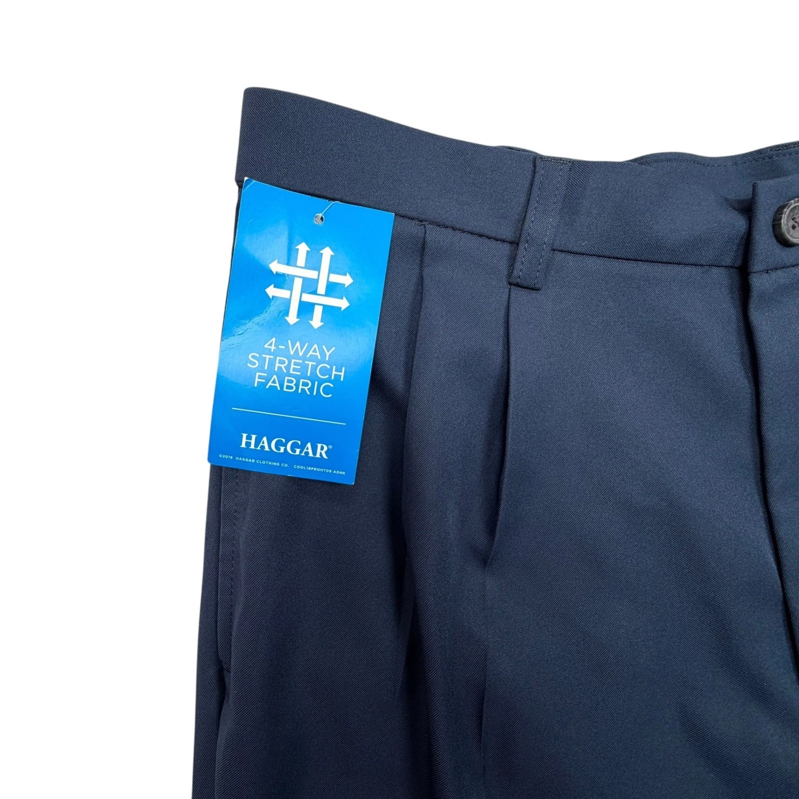 Haggar Cool 18 Pro Shorts Mens 36 Navy Pleated Expandable Waist Stretch HS00439