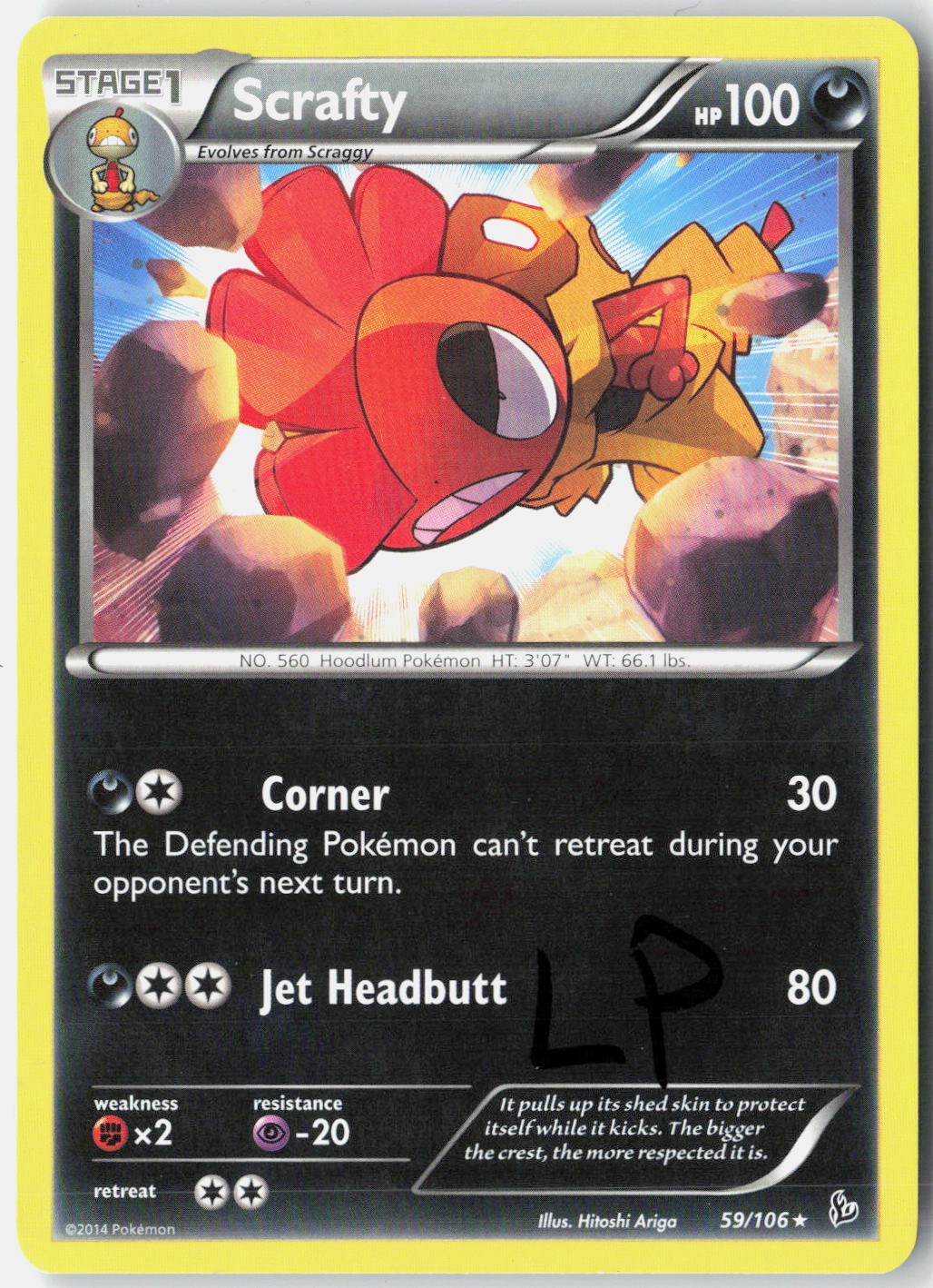 Scrafty 59/106 Rare Flashfire Pokemon Lightly Played