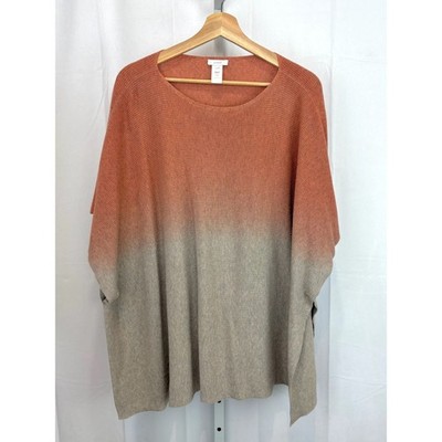 J. JILL PureJill Sz OS Ombre Poncho Pullover Sweater Cotton Knit Gray Red Clay