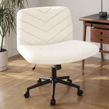 Wide Criss Cross Legged Office Desk Chair with No Wheels, Vanity Comfy Swivel Co