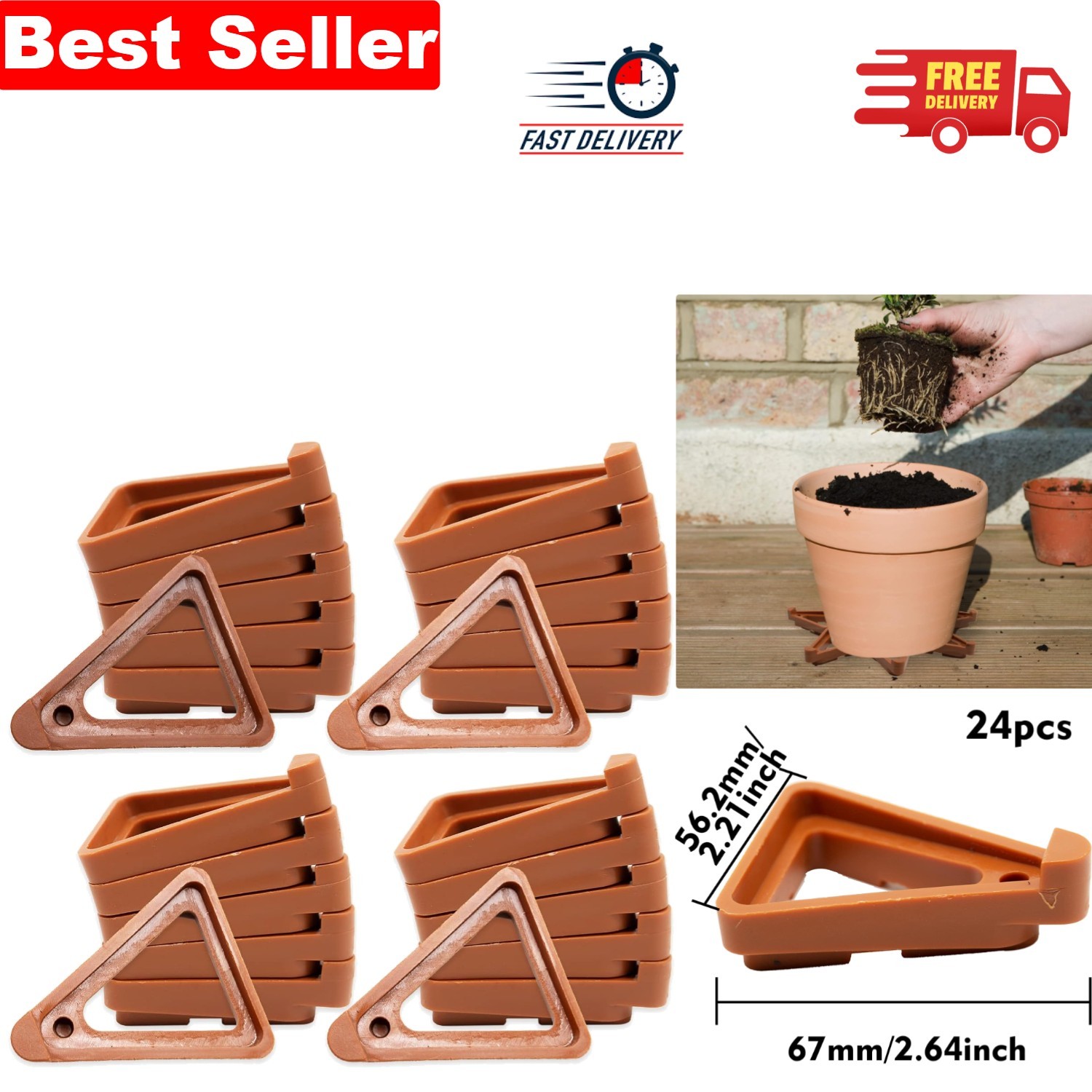 24 Breathable Triangle Plant Pot Feet - Invisible Risers for Indoor & Outdoor