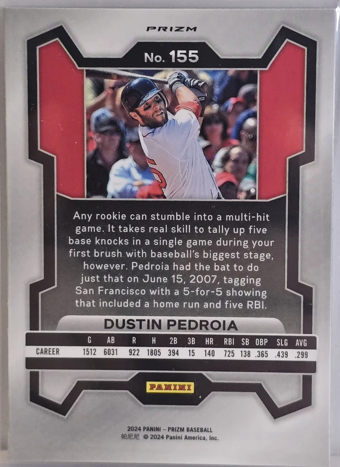 2024 Panini Prizm Dustin Pedroia Blue Cracked Ice #155 Boston Red Sox — 第 2/2 张图片
