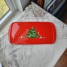 VTG Waechtersbach Red Christmas Tree Sandwich Tray 13 x 6.25" W Germany Folk Art