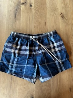 Burberry Herren Badeshorts kariert Blau/Weiß/Schwarz Gr. S Zugband Mesh