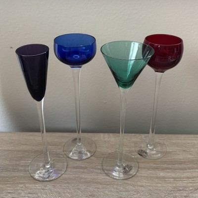 Vintage Multi-Colored Cordial Long Stemmed Glasses Set of 4