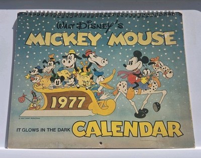 WALT DISNEY'S MICKEY MOUSE 1977 CALENDAR GLOW IN DARK ACCEPT COND
