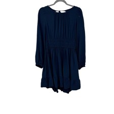 Madewell Sophia Dress L Navy Blue Open Back Mini Long Sleeve Western Boho NI633