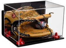 Baseball Glove Display Case w/Mirror,WallMount,Red Risers& Clear Base(A004)