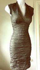 Nicole Miller Metallic Olive Ruched Cocktail Sheath Dress Made in USA Sz 0 $300