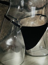 Victoria's Secret Satin V-STRING THONG Panty Sz XL BLACK Adjustable Waist NWT