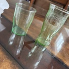 Vintage Uranium Green Depression Glass Tumblers 4"  5” Etched Replacement MM