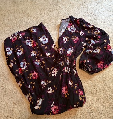 GAP Women's V Neck Floral Print Long Sleeve Fit & Flare Maxi Dress S