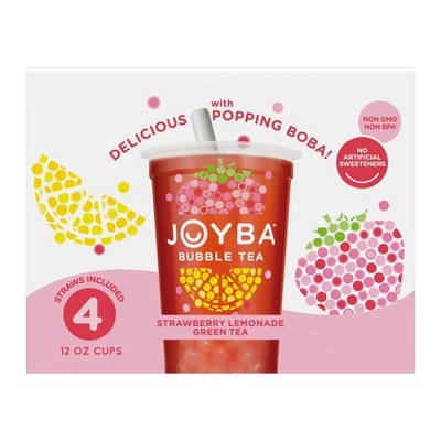 Strawberry Lemonade Green Tea Bubble Tea Boba Drink 12oz Cup Pack of 4