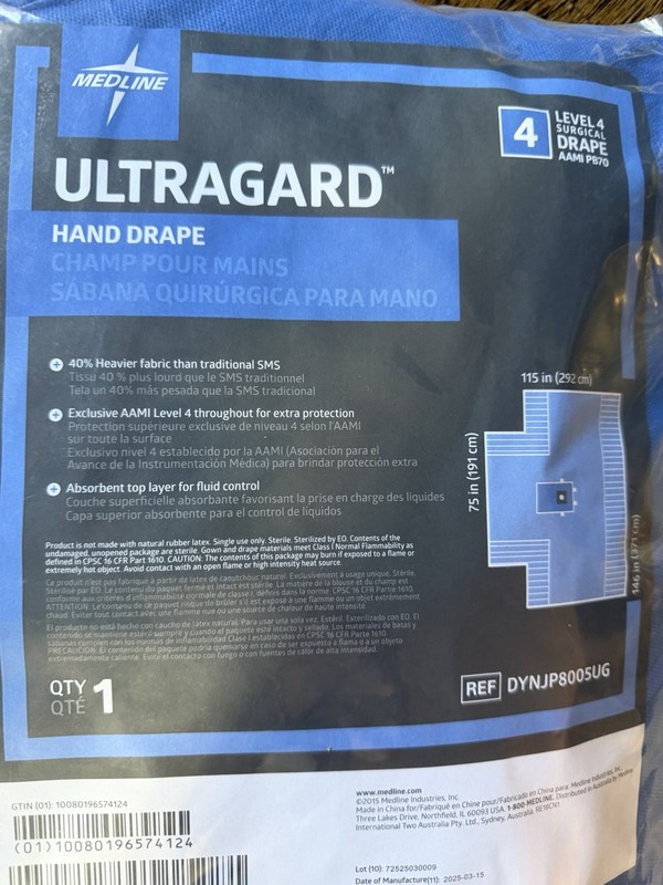 Lot of 8 Medline Ultragard Hand Drape level 4 surgical NEW
