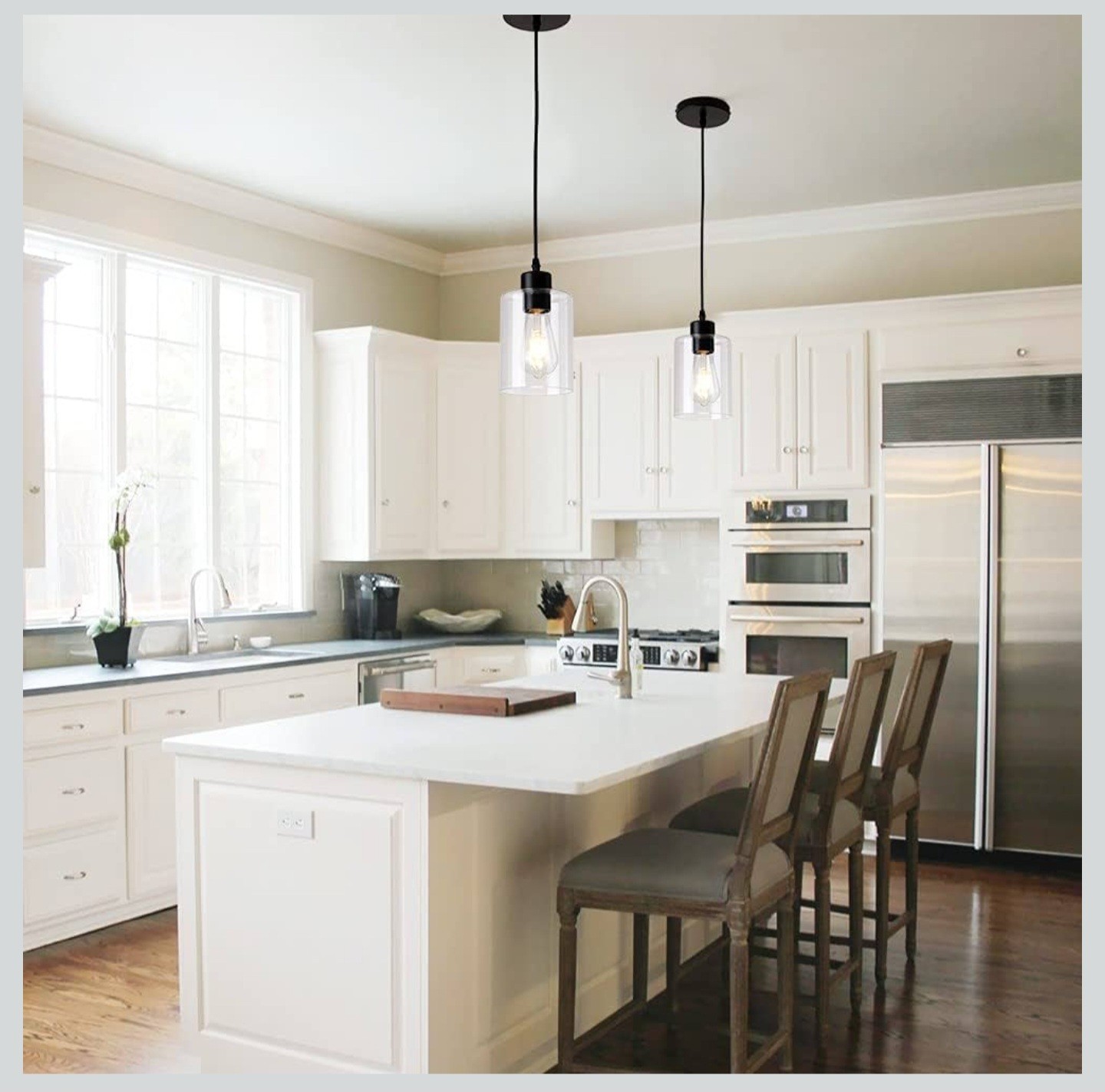 Two Pack Matte Black Courted Pendant Lights for Kitchen Island Modern Farmhouse