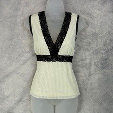 Vtg Y2k Cream Lace Trim babydoll Top Womens Sz L fairy Indie romantic whimsical