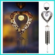 Solar Wind Chimes for Outside Deep Tone Heart LED Crackle Glass Ball LED Deco...