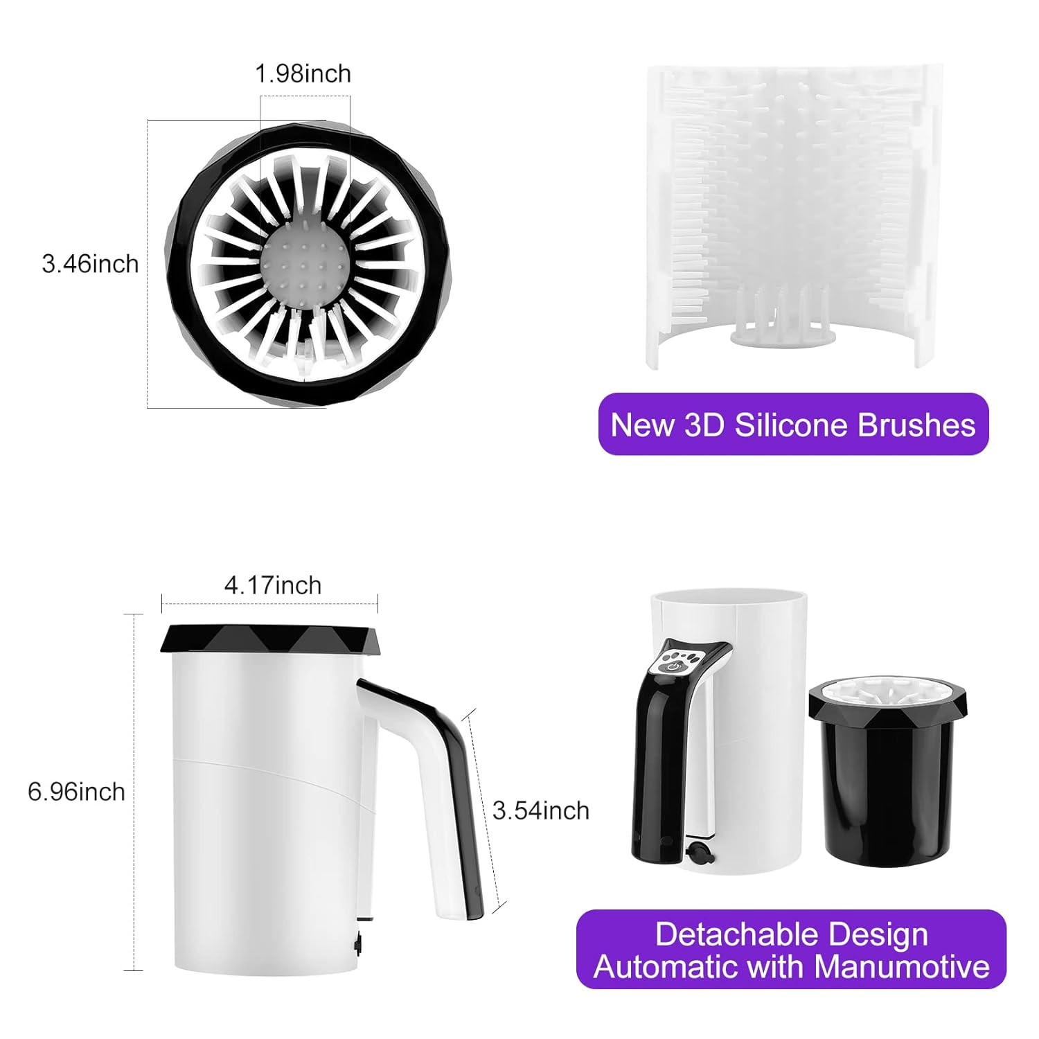 Rechargeable Automatic Dog Paw Cleaner, Black - Portable Pet Paw Washer Cup with