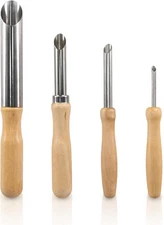4 Pack Stainless Steel Circular Clay Hole Cutters, Wooden Handle Tools... 