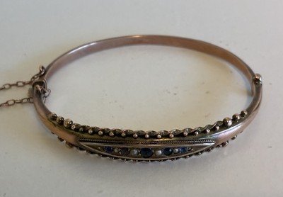 Antique British 9K Rose Gold Sapphire Bangle  1890s Belle Epoque Era 6 gram READ
