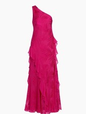 MILLY Ryanna Chiffon Devore One Shoulder Dress Gown Size 8 Pink Palm NEW