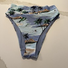 Aerie High Cut Cheeky Bikini Bottom Sz M Medium Island Boats  Surfing Ocean NWT