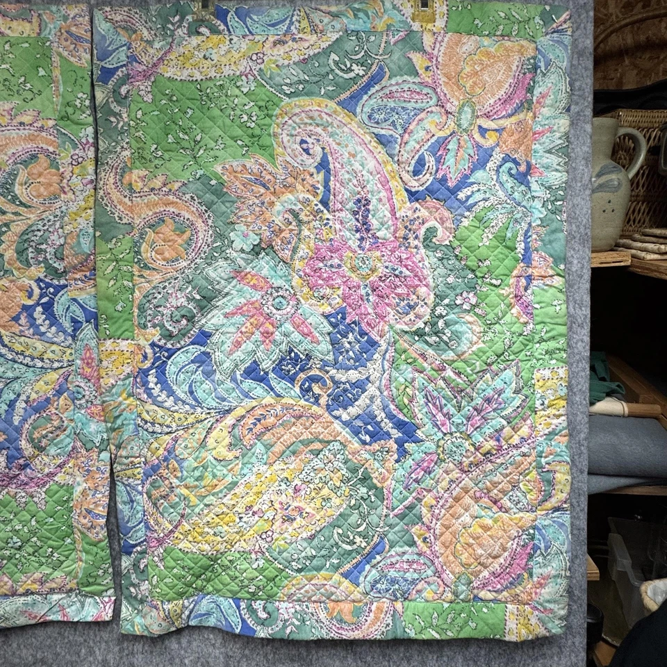 Ralph Lauren Pillow Shams Queen (2) Flying Point Paisley Cotton Green - Image 2 of 4